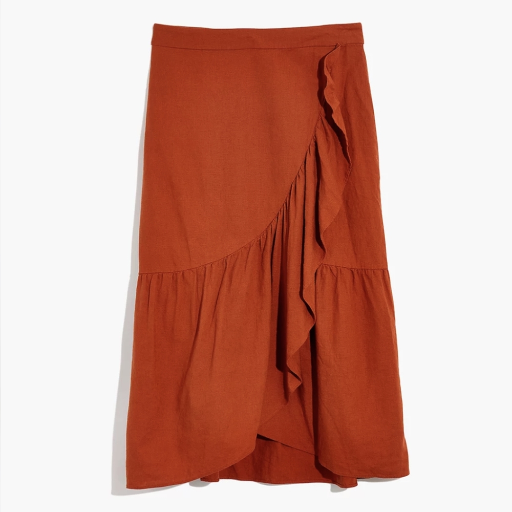 Madewell NWT Linen-Blend Ruffle Wrap Midi Skirt 4